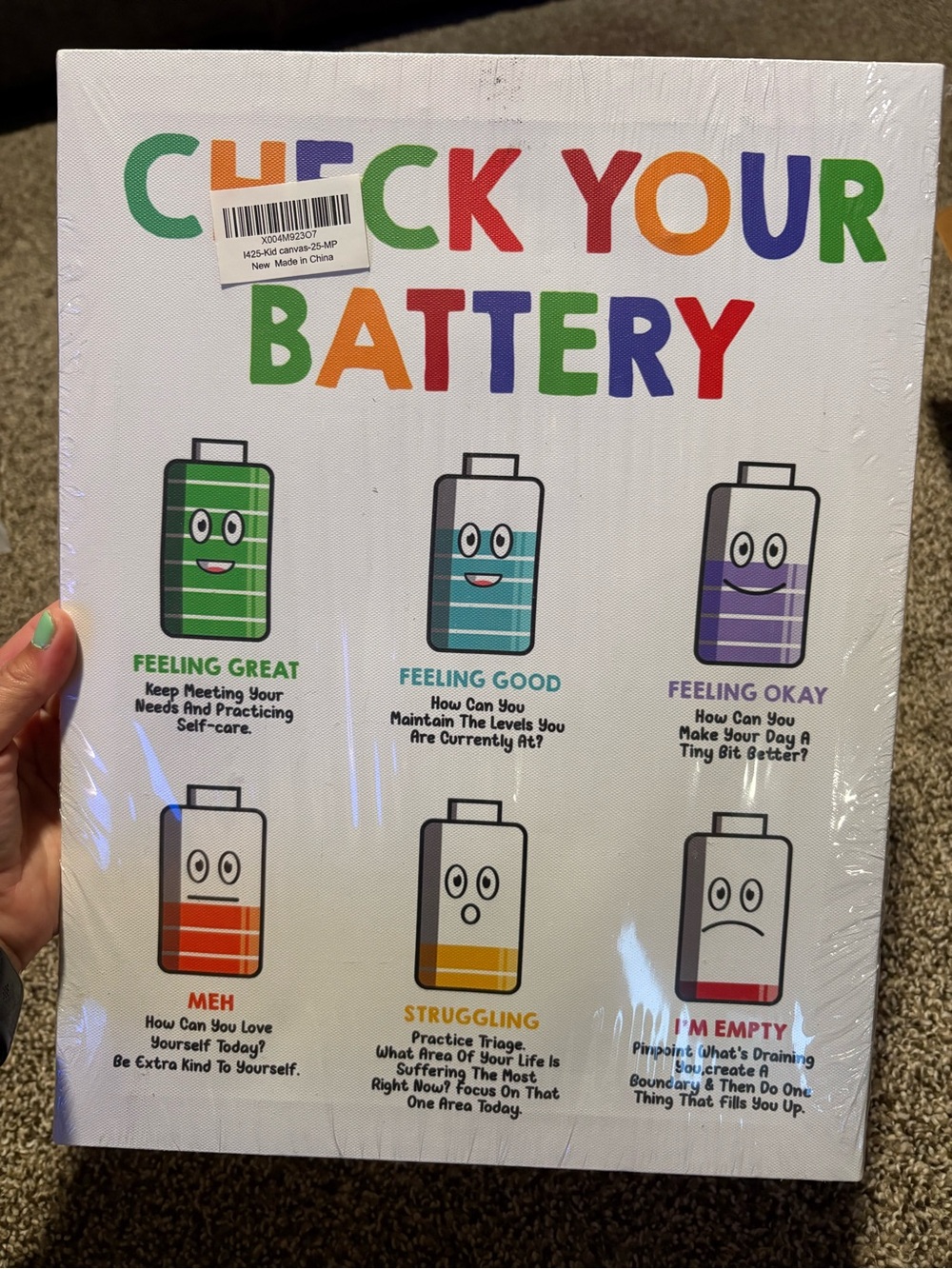 Check Your Battery Motivational Canvas - Multicolor
